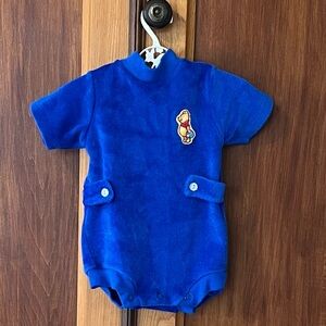 Vintage Disney Winnie the Pooh Sears Royal Blue Baby Boy Romper Patch Newborn